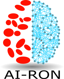 Dies ist das Logo der Nachwuchsforschergruppe AI-RON, es ist ein abstraktes Gehirn in Rot und Blau erkennbar